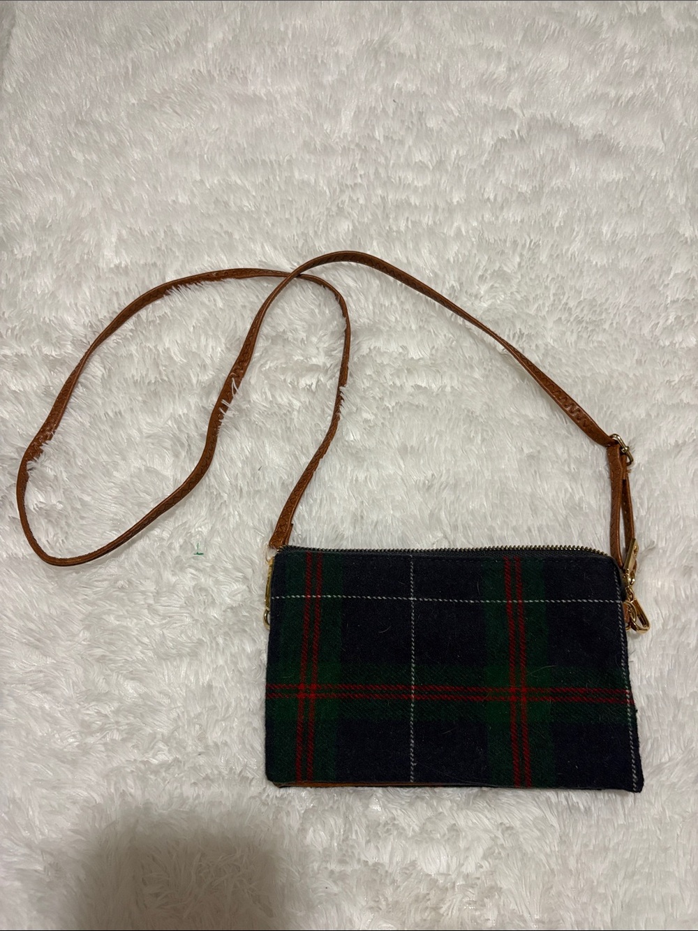 Green flannel plaid crossbody JEN & CO